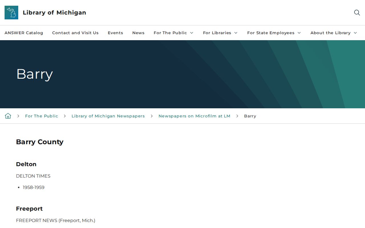 Library of Michigan Barry County historical newspaper holdings record