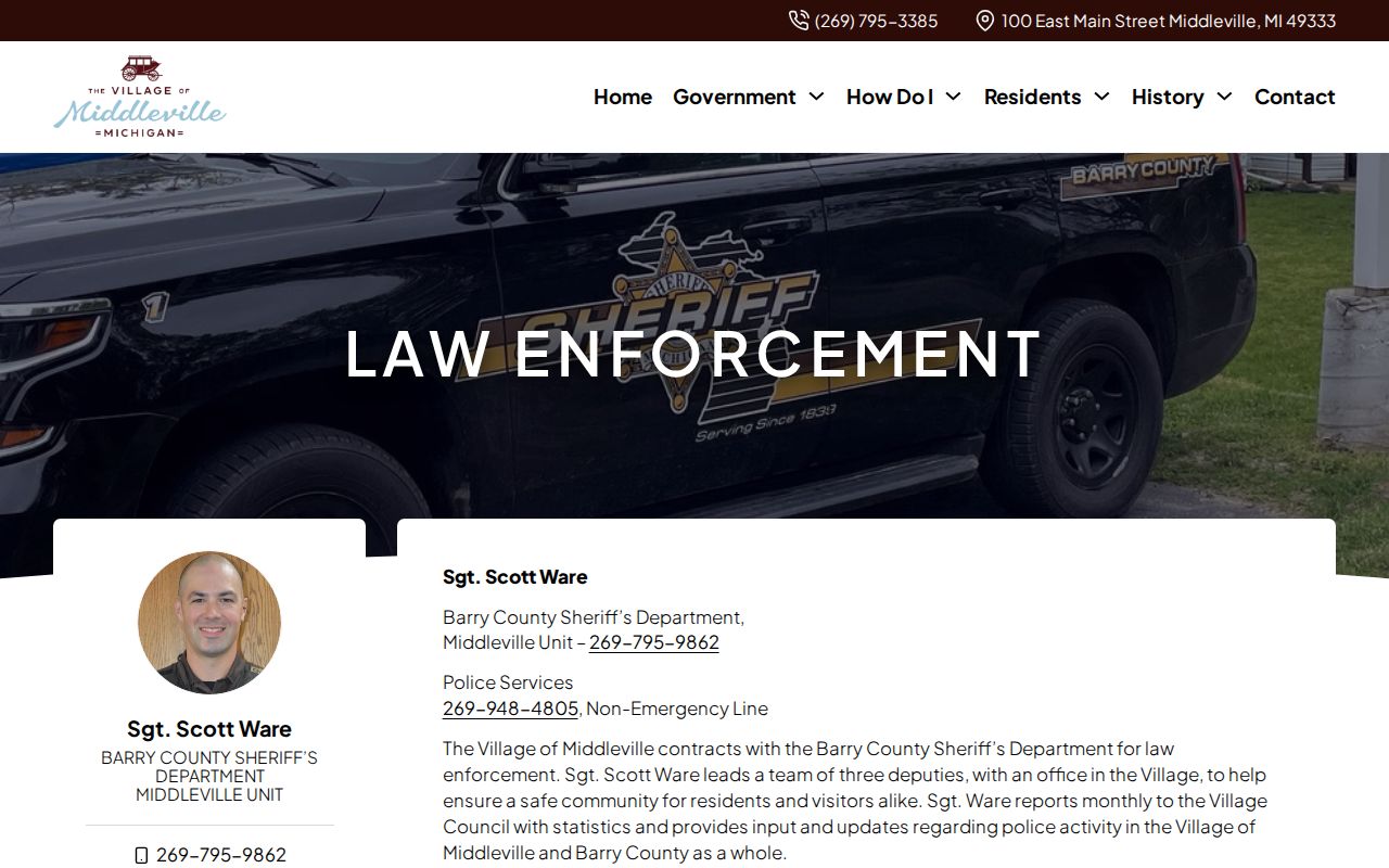 Middleville Sheriff law-enforcement unit and Barry County arrest record source